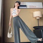 2025 Summer New High-Waisted Straight Wide-Leg Pants for Women, Stylish Versatile Slimming Floor-Length Pants Cross-Border