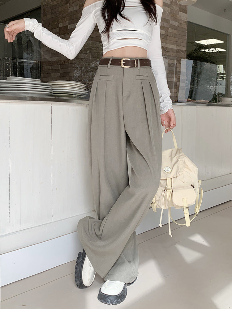 Real shot! 2024 elastic waist design sense suit pants casual pants women's wide leg pants high waist drape pants