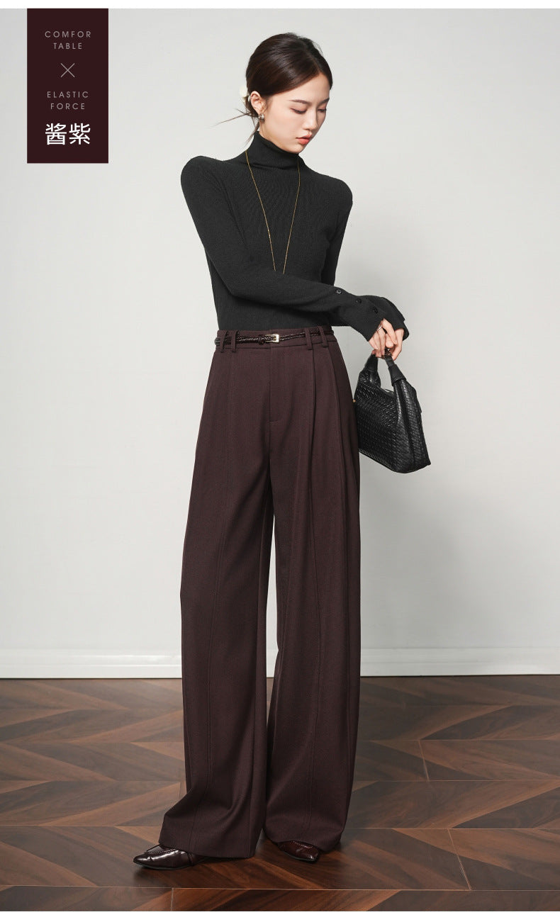 Authentic Wool Wide-Leg Pants for Women 25 New High-Waisted Slimming Tummy-Covering Straight-Leg Pants Women's Vertical Casual Pants