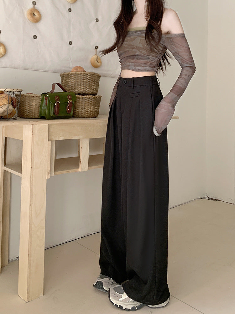 Real shot! 2024 elastic waist design sense suit pants casual pants women's wide leg pants high waist drape pants