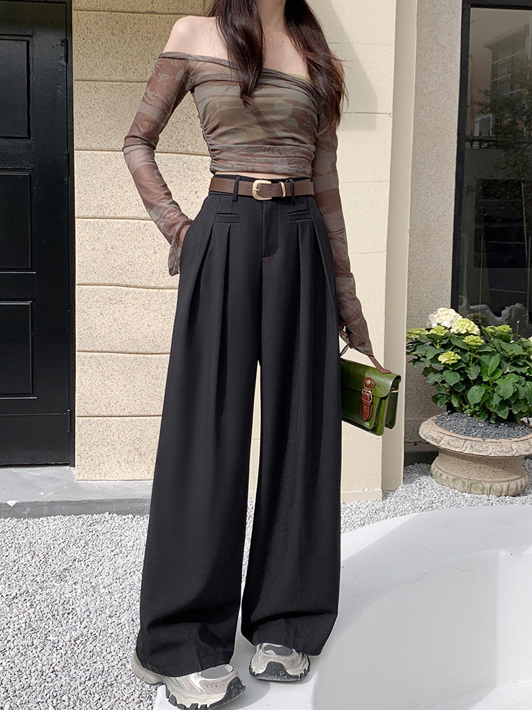 Real shot! 2024 elastic waist design sense suit pants casual pants women's wide leg pants high waist drape pants