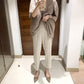 Miyake 2026 Straight-Leg Fashion High-Waisted Pocketed Cropped Pants with Elastic Waistband, Stretchy Pleated Slimming Cigarette Pants for Women