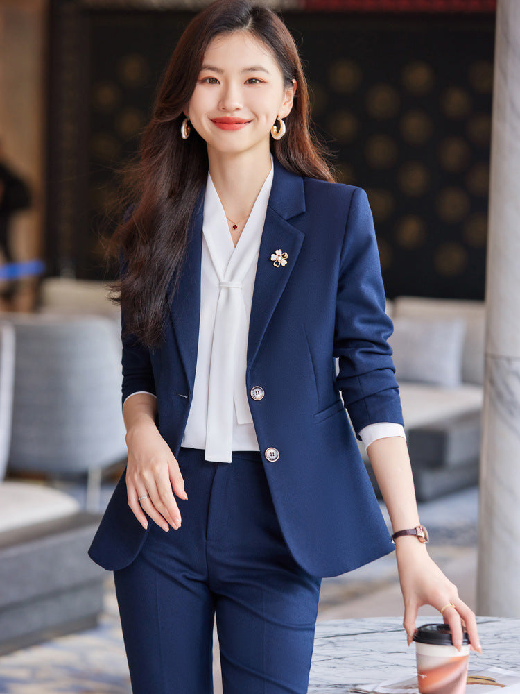 Blue Blazer for Women 2025 Spring and Autumn New Slim Fit Elegant Goddess Style Suit Professional Workwear