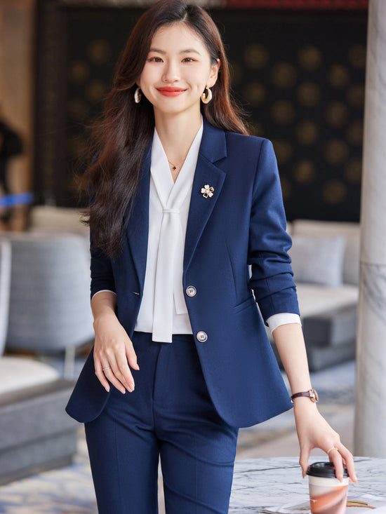 Blue Blazer for Women 2025 Spring and Autumn New Slim Fit Elegant Goddess Style Suit Professional Workwear