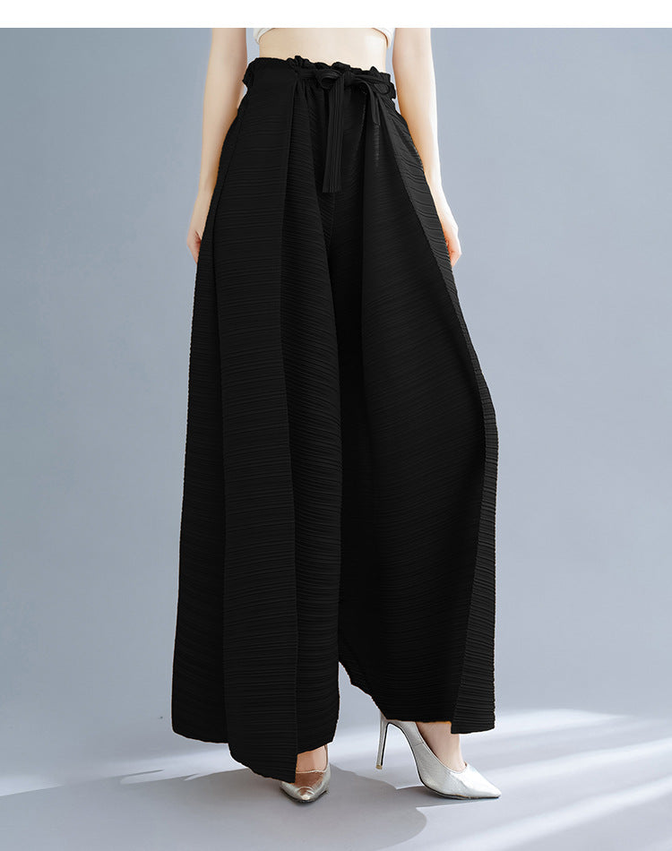Pleated Heavy-Duty Pleated Wide-Leg Pants High-Waisted Plus-Size Straight-Leg Pants Summer Loose Slimming Casual Pants Women's Long Pants