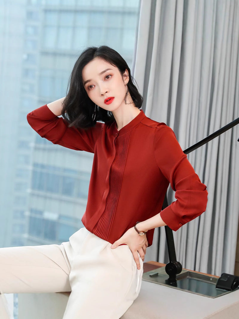 Spring and Autumn New Style Silk Shirt for Women, Unique Design, Fashionable, Slimming, Mulberry Silk, Elegant, Gentle and Graceful Blouse