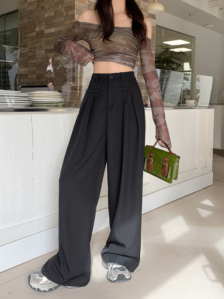 Real shot! 2024 elastic waist design sense suit pants casual pants women's wide leg pants high waist drape pants