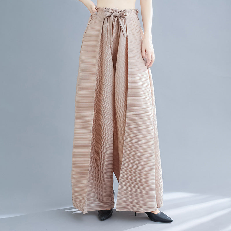 Pleated Heavy-Duty Pleated Wide-Leg Pants High-Waisted Plus-Size Straight-Leg Pants Summer Loose Slimming Casual Pants Women's Long Pants