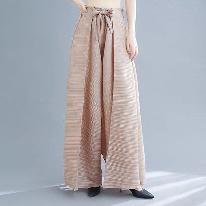 Pleated Heavy-Duty Pleated Wide-Leg Pants High-Waisted Plus-Size Straight-Leg Pants Summer Loose Slimming Casual Pants Women's Long Pants