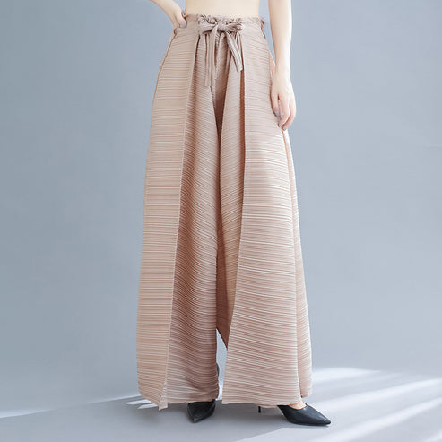 Pleated Heavy-Duty Pleated Wide-Leg Pants High-Waisted Plus-Size Straight-Leg Pants Summer Loose Slimming Casual Pants Women's Long Pants