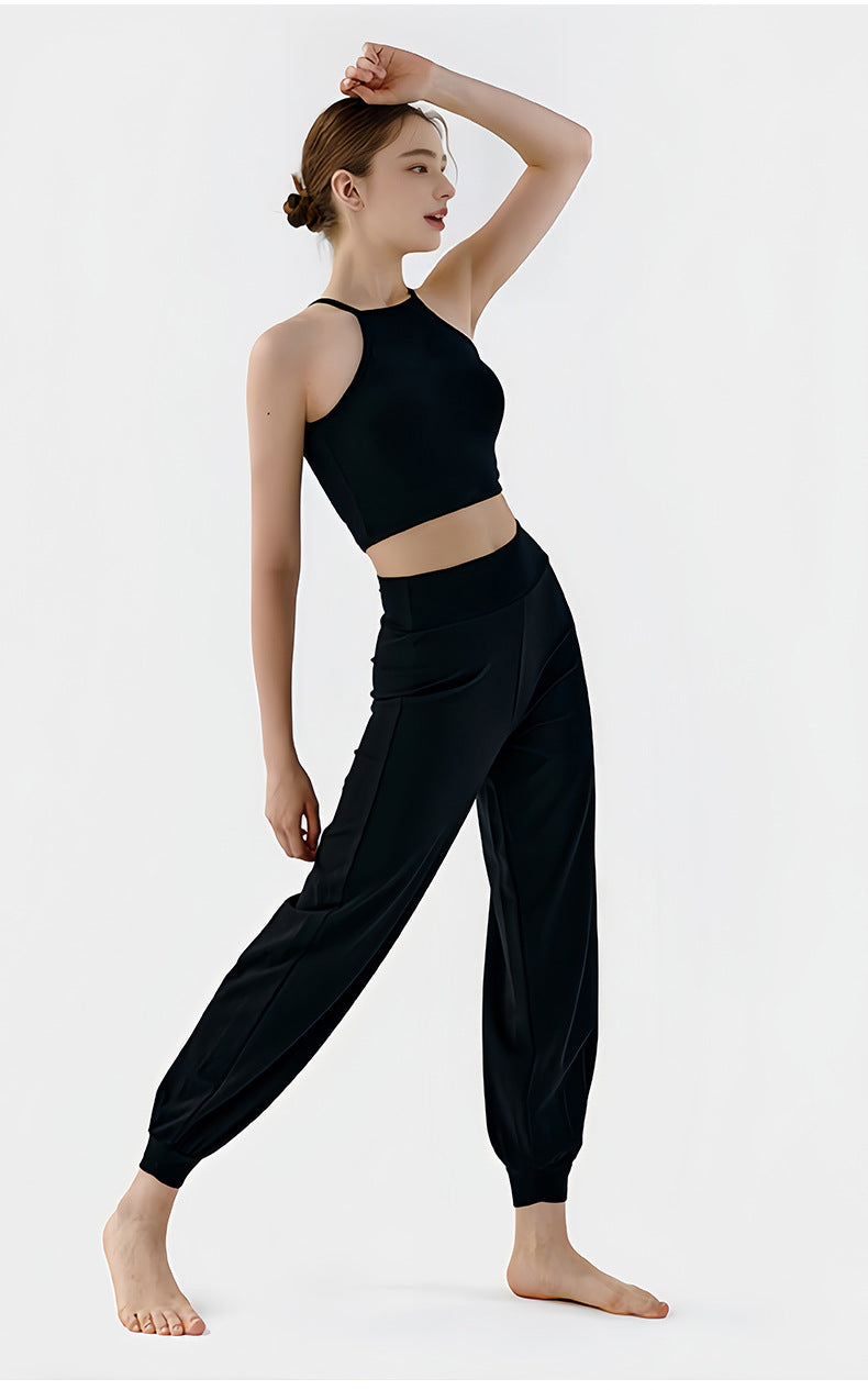 Spring New Casual Pants, Women's Sports Pants, High-Waisted, Belly-Controlling, Simple Flap Pocket Pantss, Loose Leg-Tie Yoga Pants for Women