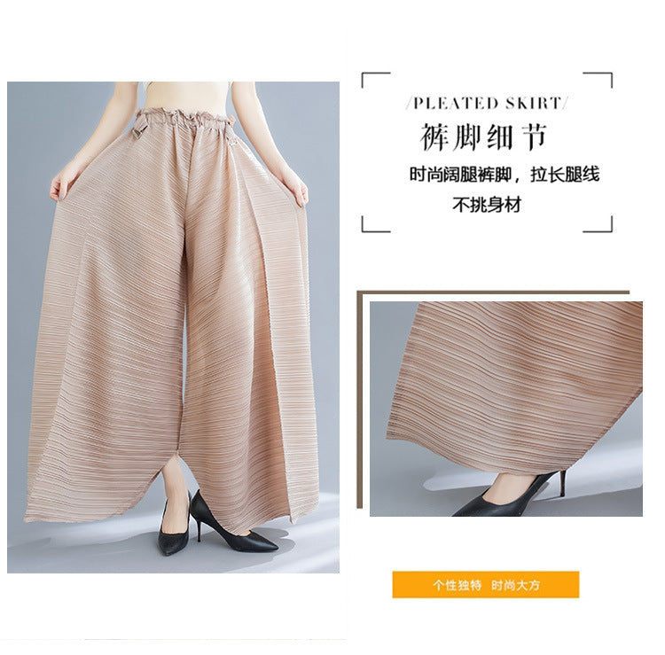 Pleated Heavy-Duty Pleated Wide-Leg Pants High-Waisted Plus-Size Straight-Leg Pants Summer Loose Slimming Casual Pants Women's Long Pants
