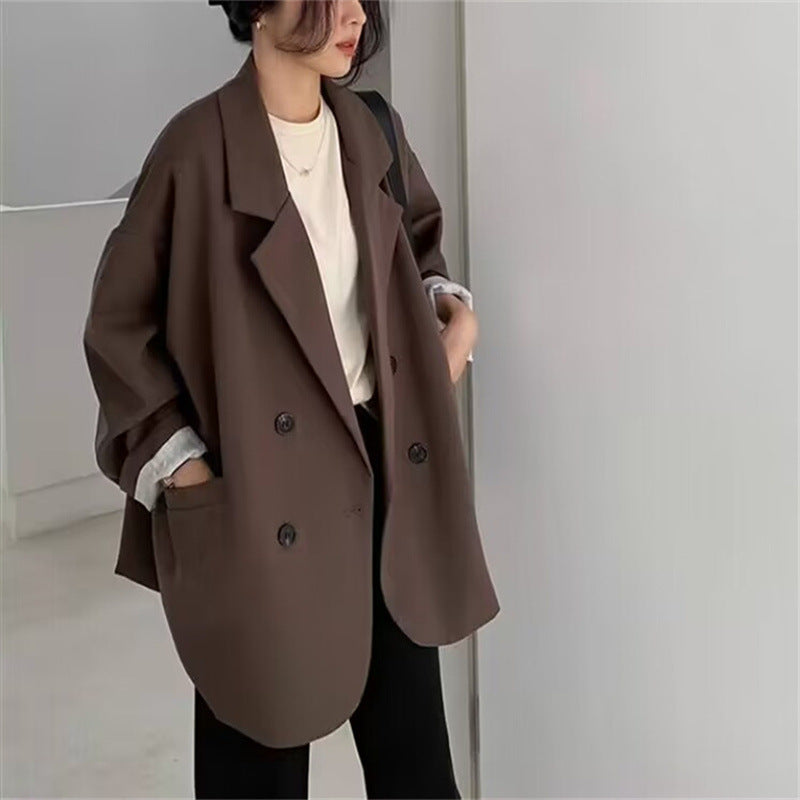 Casual Style Blazer for Women 2026 Spring and Autumn New Street Style Internet Celebrity Simple Loose Coffee-Colored Small Suit