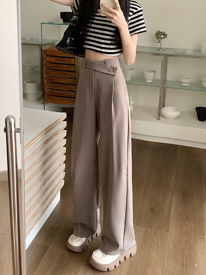 High-Waisted Suit Pants for Women, Spring and Autumn 2025 New Wide-Leg Pants, Thin Loose Casual Pants, Straight-Leg Drape Long Pants
