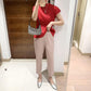 Miyake 2026 Straight-Leg Fashion High-Waisted Pocketed Cropped Pants with Elastic Waistband, Stretchy Pleated Slimming Cigarette Pants for Women