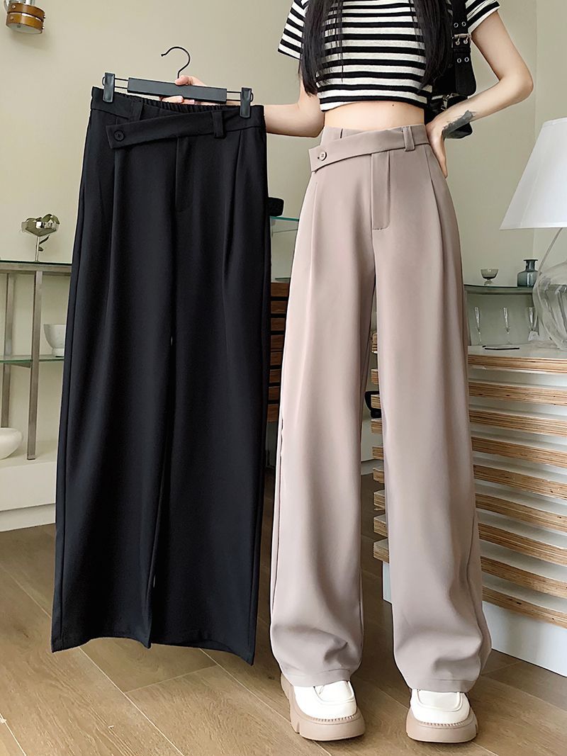 High-Waisted Suit Pants for Women, Spring and Autumn 2025 New Wide-Leg Pants, Thin Loose Casual Pants, Straight-Leg Drape Long Pants