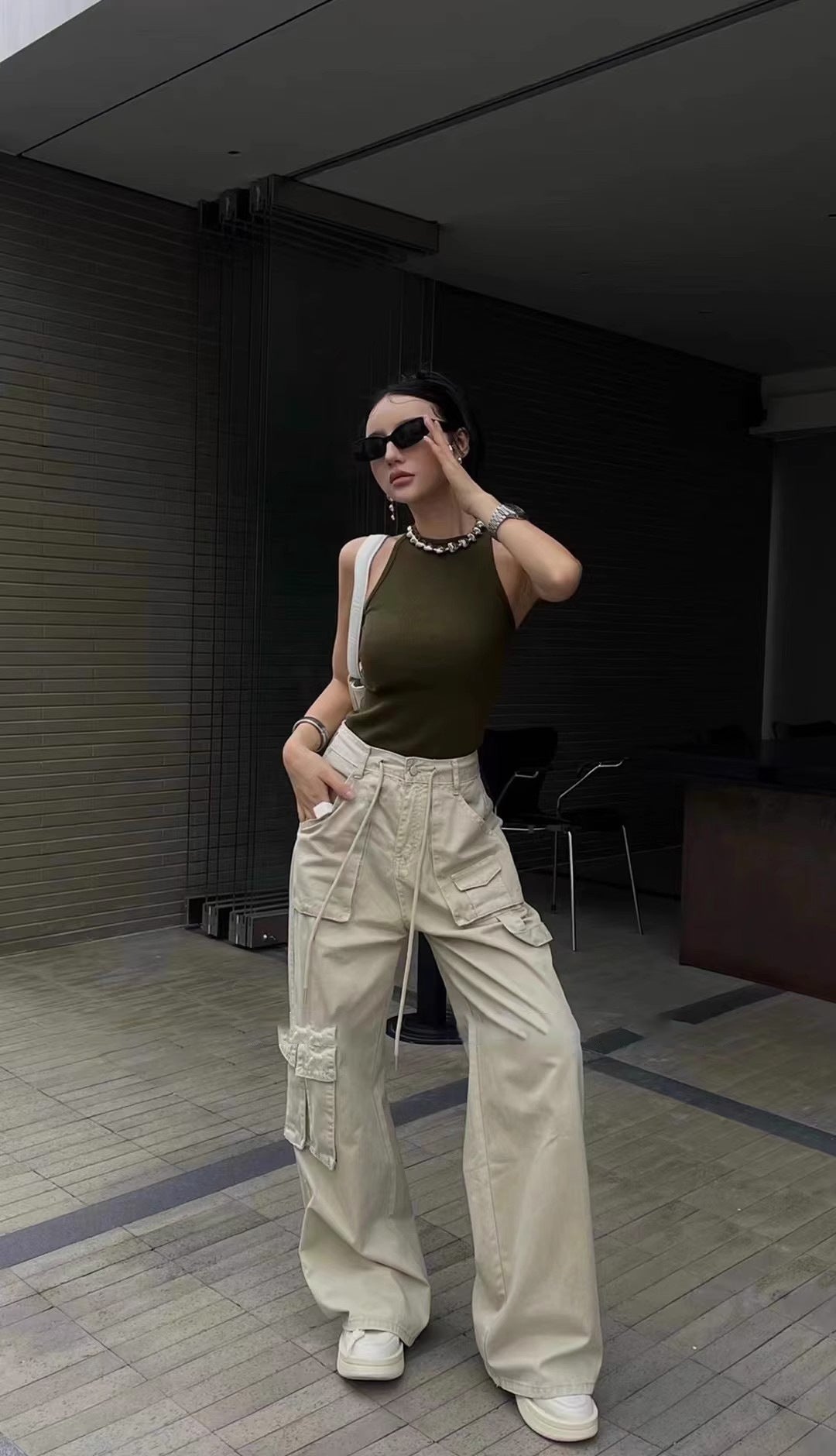American Retro Drawstring Cargo Pants for Women, 2026 Spring and Autumn Versatile High-Waisted Wide-Leg Straight Long Pants, Workwear Style Trend