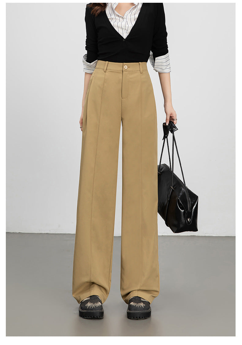 Wide-Leg Pants for Women 2025 Fashion Loose Slimming Straight Pants High-Waisted Drapey Three-Dimensional Seam Casual Long Pants