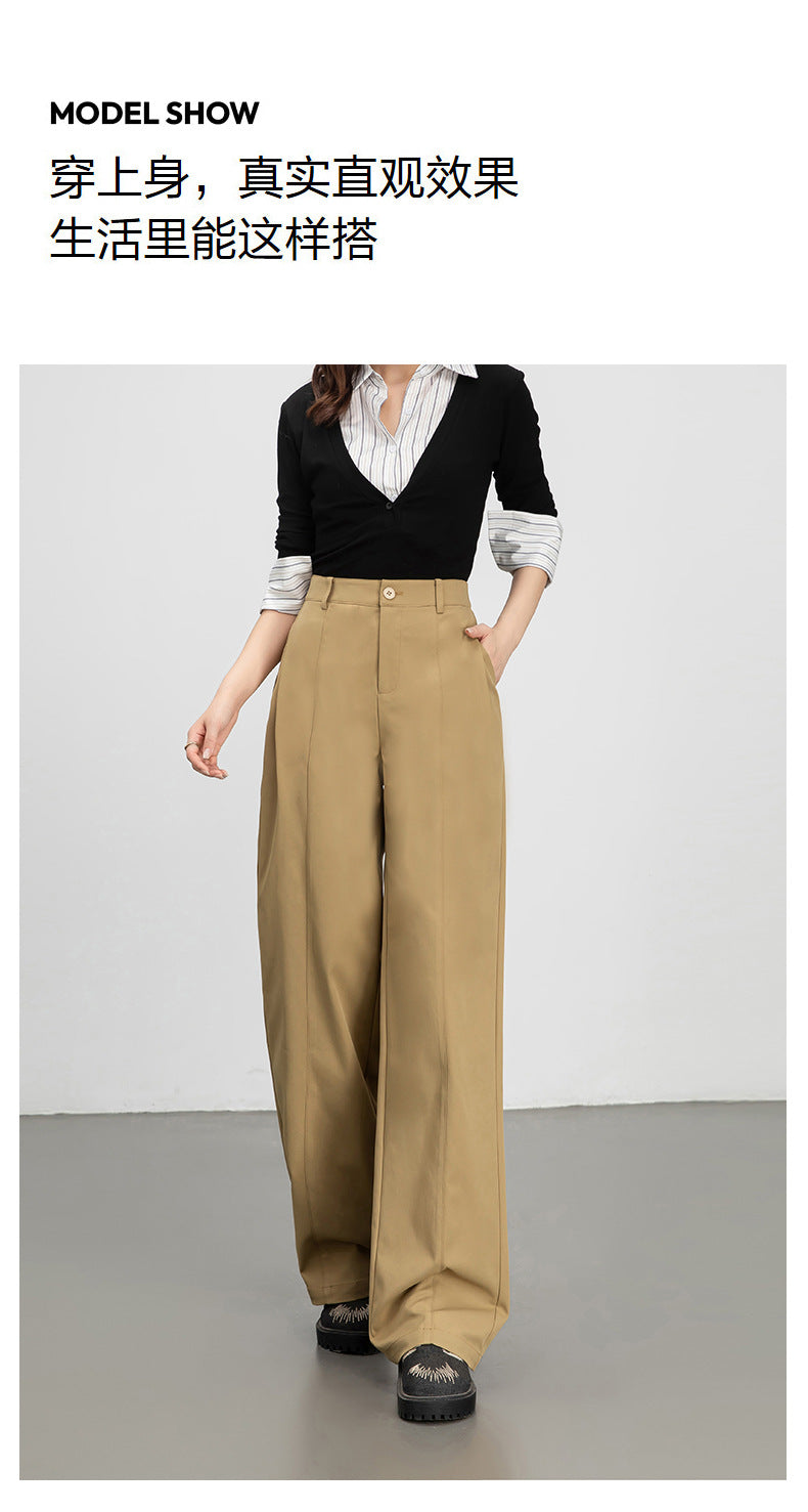 Wide-Leg Pants for Women 2025 Fashion Loose Slimming Straight Pants High-Waisted Drapey Three-Dimensional Seam Casual Long Pants