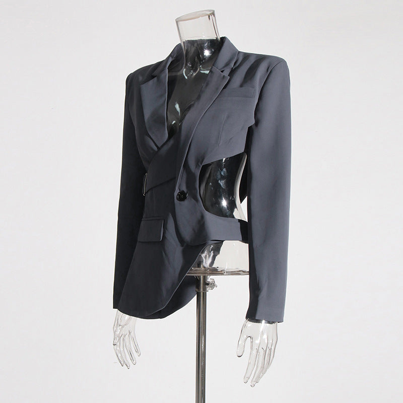 Irregular Deconstructed Blazer 2026 New Style Unique Long-Sleeve Hollow-Out High-End Waist-Cinching Blazer Jacket for Women