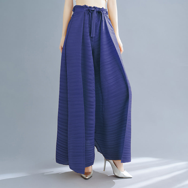 Pleated Heavy-Duty Pleated Wide-Leg Pants High-Waisted Plus-Size Straight-Leg Pants Summer Loose Slimming Casual Pants Women's Long Pants