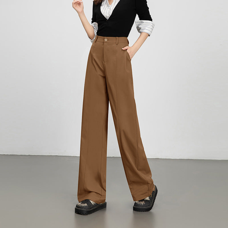 Wide-Leg Pants for Women 2025 Fashion Loose Slimming Straight Pants High-Waisted Drapey Three-Dimensional Seam Casual Long Pants