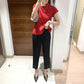Miyake 2026 Straight-Leg Fashion High-Waisted Pocketed Cropped Pants with Elastic Waistband, Stretchy Pleated Slimming Cigarette Pants for Women