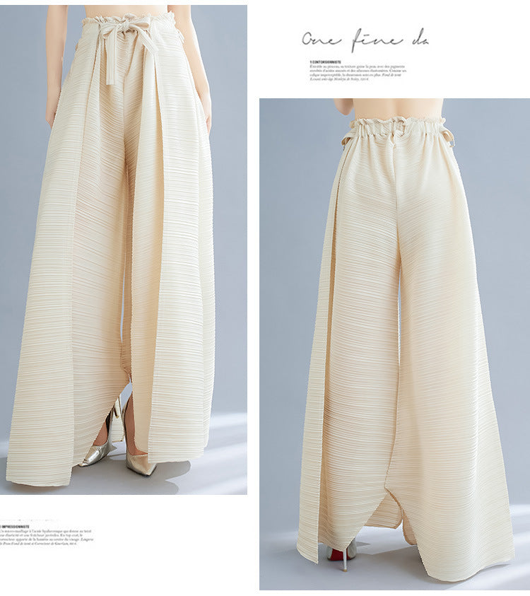Pleated Heavy-Duty Pleated Wide-Leg Pants High-Waisted Plus-Size Straight-Leg Pants Summer Loose Slimming Casual Pants Women's Long Pants