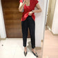 Miyake 2026 Straight-Leg Fashion High-Waisted Pocketed Cropped Pants with Elastic Waistband, Stretchy Pleated Slimming Cigarette Pants for Women