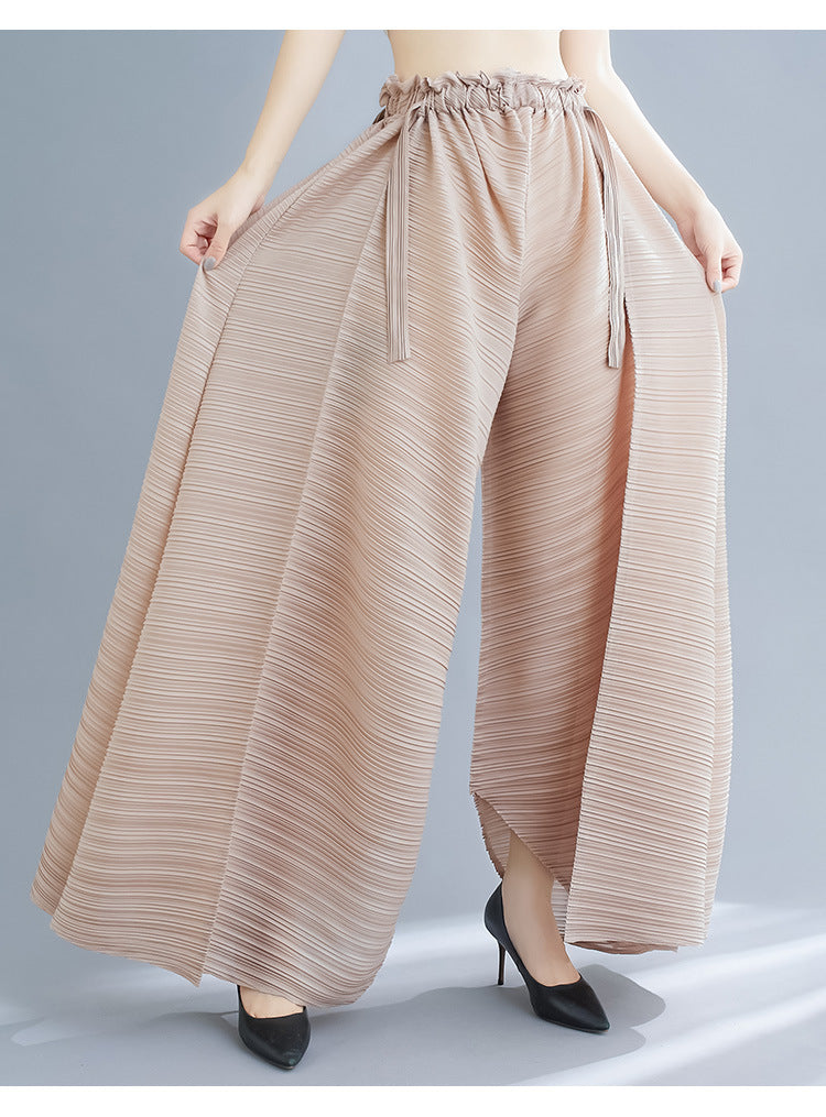 Pleated Heavy-Duty Pleated Wide-Leg Pants High-Waisted Plus-Size Straight-Leg Pants Summer Loose Slimming Casual Pants Women's Long Pants