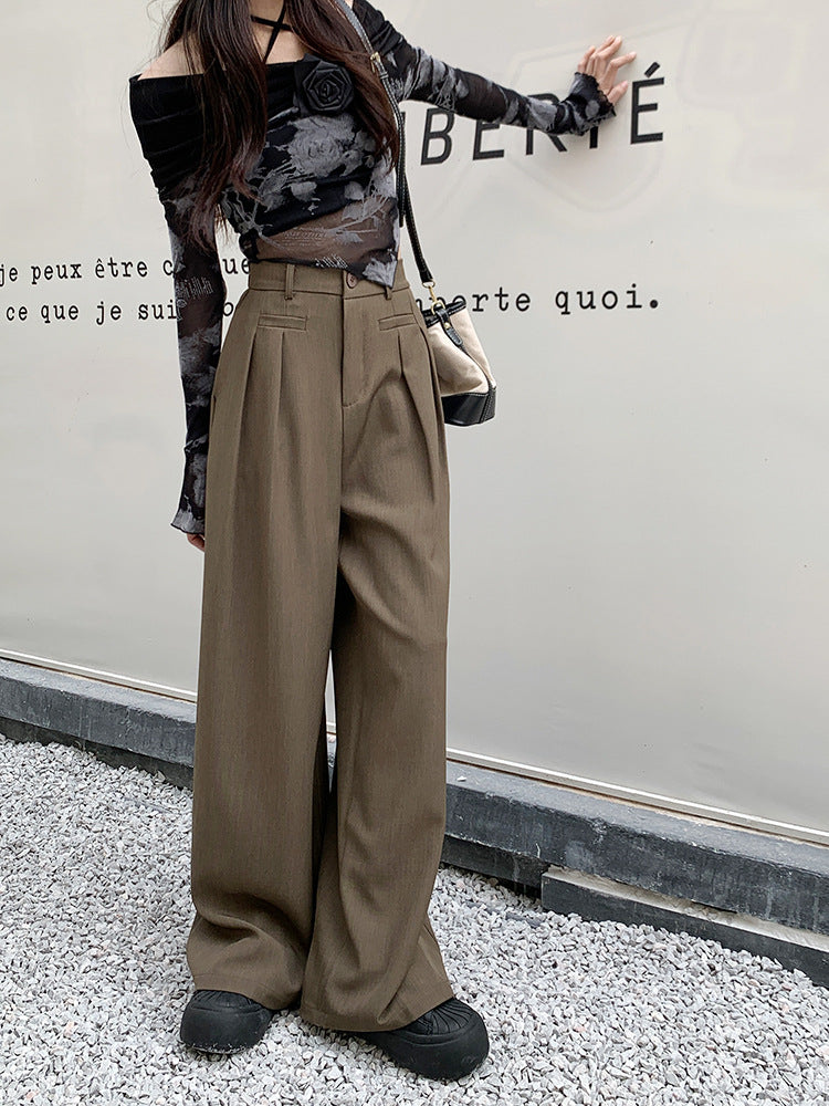Real shot! 2024 elastic waist design sense suit pants casual pants women's wide leg pants high waist drape pants
