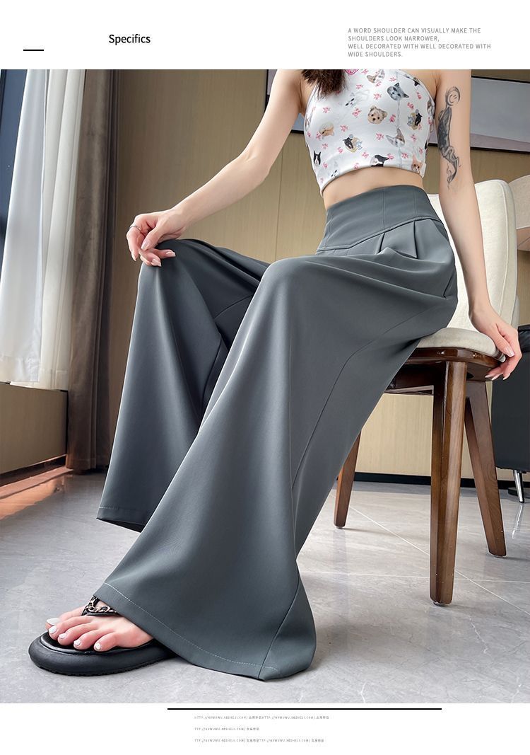 2025 Summer New High-Waisted Straight Wide-Leg Pants for Women, Stylish Versatile Slimming Floor-Length Pants Cross-Border
