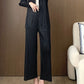 Miyake Wide-leg Pants Women's High-waist Pendant Pleated Pants Women's Loosening Waist Cropped Pants Black All-match Casual Pants