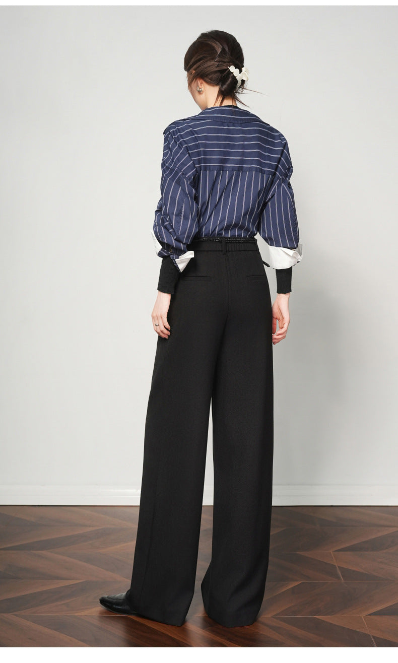 Authentic Wool Wide-Leg Pants for Women 25 New High-Waisted Slimming Tummy-Covering Straight-Leg Pants Women's Vertical Casual Pants