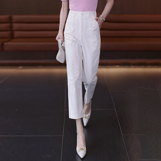 High-Waisted Casual Pants for Women, 2025 Spring and Autumn New Loose Slimming Cropped Cigarette Knife Pants for Petite Figures