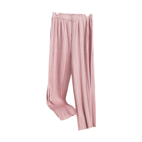Miyake Wide-leg Pants Women's High-waist Pendant Pleated Pants Women's Loosening Waist Cropped Pants Black All-match Casual Pants