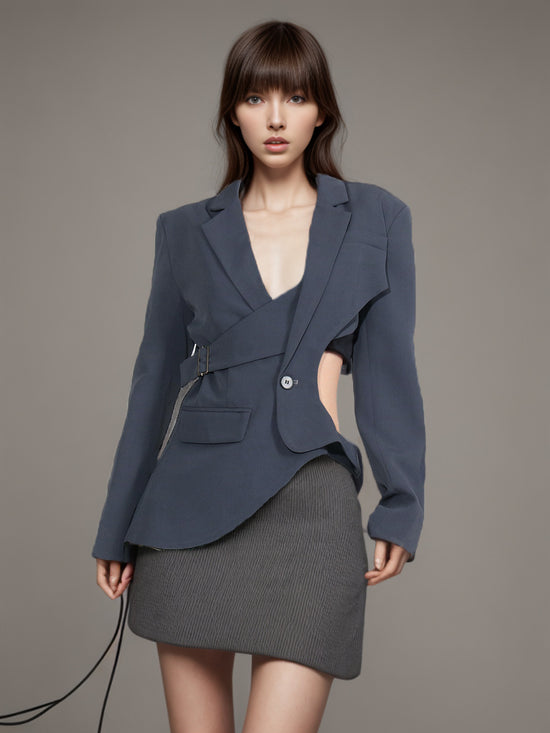 Irregular Deconstructed Blazer 2026 New Style Unique Long-Sleeve Hollow-Out High-End Waist-Cinching Blazer Jacket for Women
