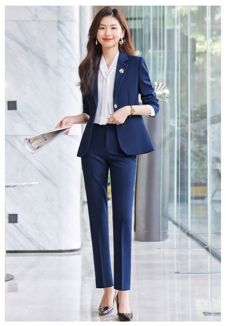 Blue Blazer for Women 2025 Spring and Autumn New Slim Fit Elegant Goddess Style Suit Professional Workwear