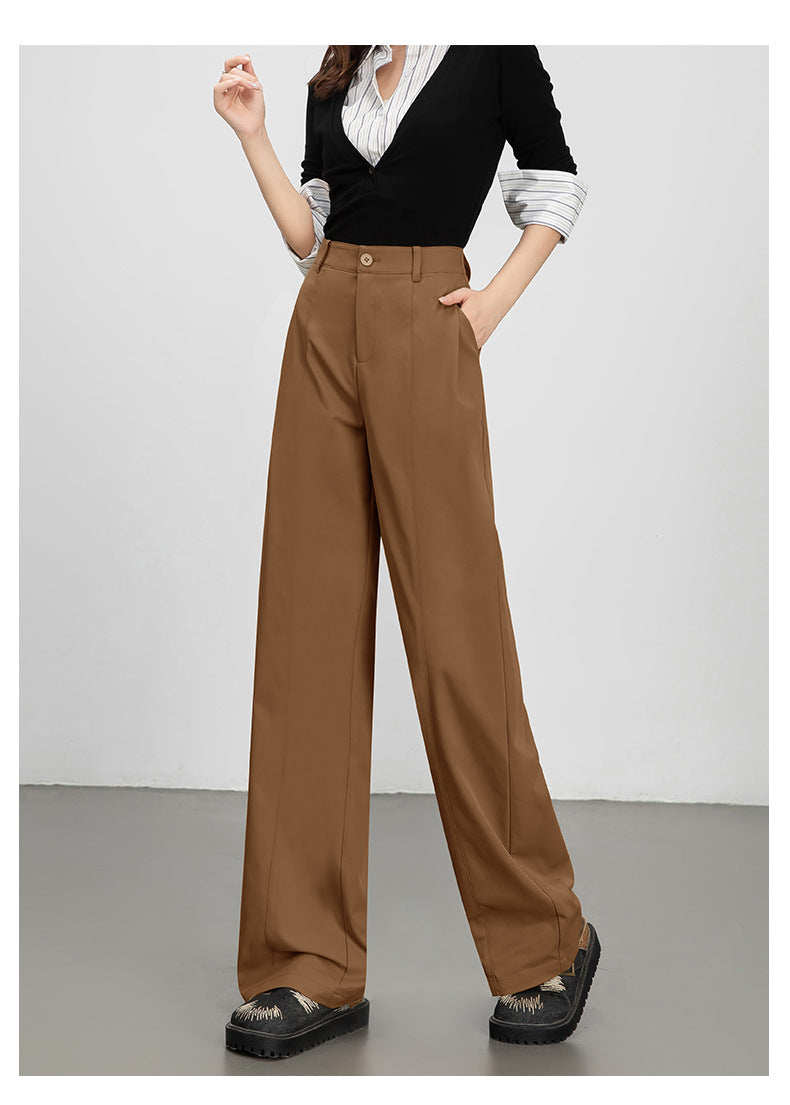 Wide-Leg Pants for Women 2025 Fashion Loose Slimming Straight Pants High-Waisted Drapey Three-Dimensional Seam Casual Long Pants
