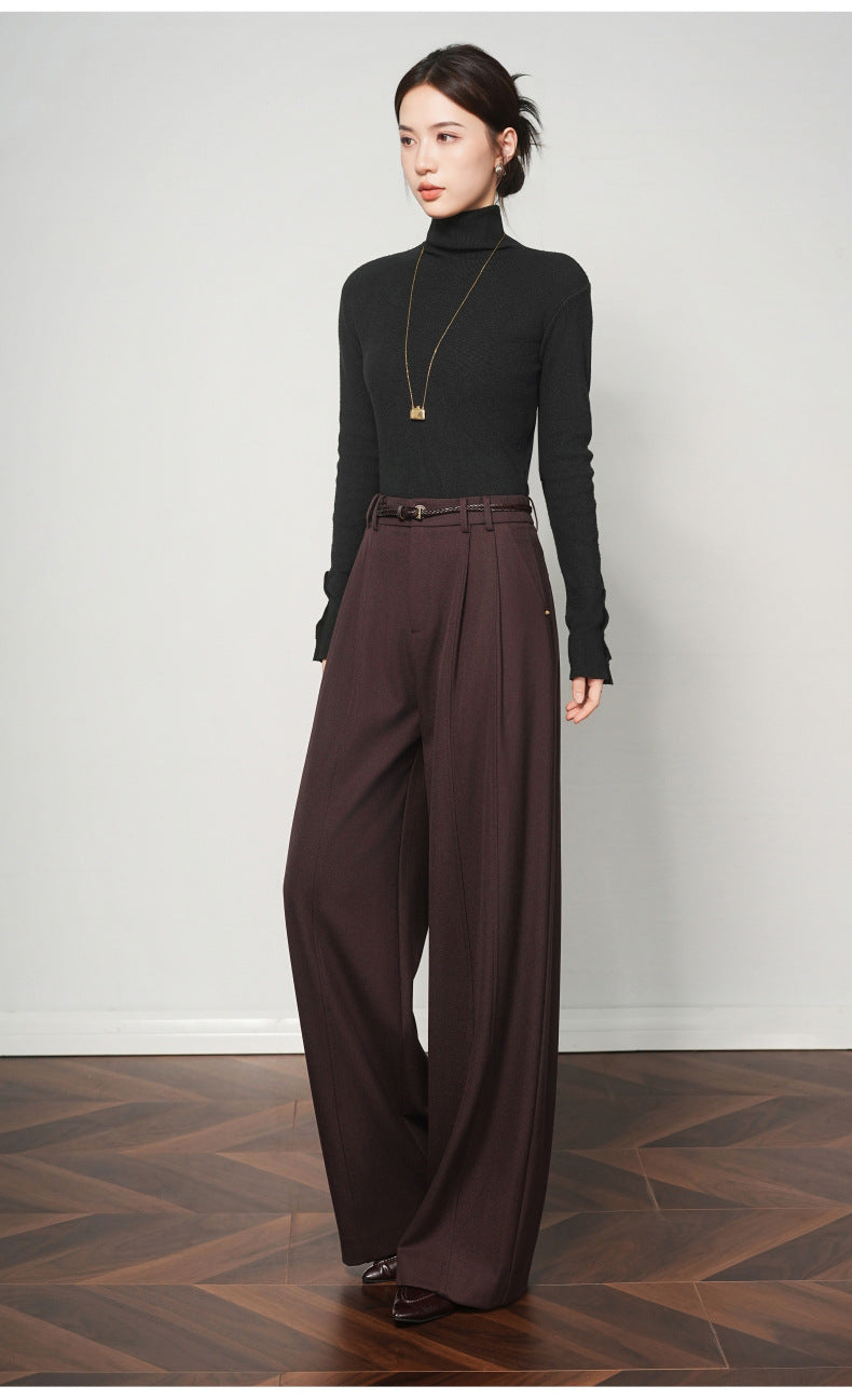 Authentic Wool Wide-Leg Pants for Women 25 New High-Waisted Slimming Tummy-Covering Straight-Leg Pants Women's Vertical Casual Pants