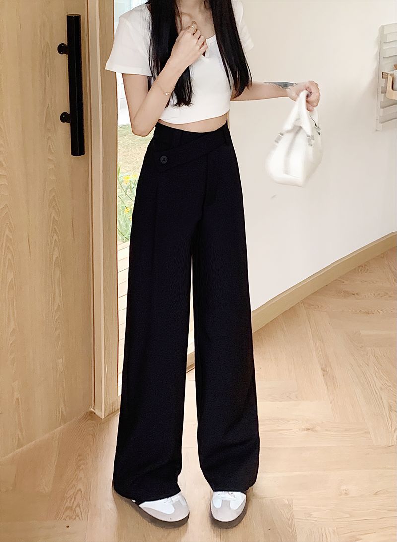 High-Waisted Suit Pants for Women, Spring and Autumn 2025 New Wide-Leg Pants, Thin Loose Casual Pants, Straight-Leg Drape Long Pants
