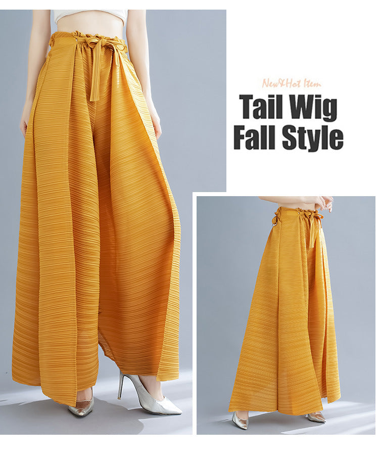 Pleated Heavy-Duty Pleated Wide-Leg Pants High-Waisted Plus-Size Straight-Leg Pants Summer Loose Slimming Casual Pants Women's Long Pants