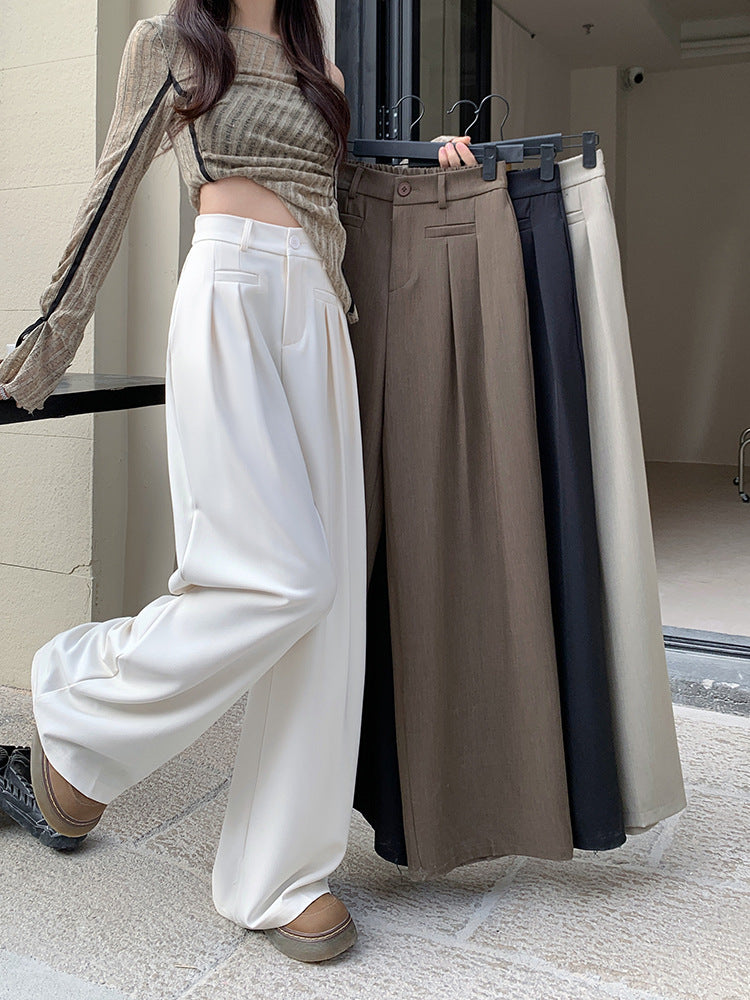 Real shot! 2024 elastic waist design sense suit pants casual pants women's wide leg pants high waist drape pants