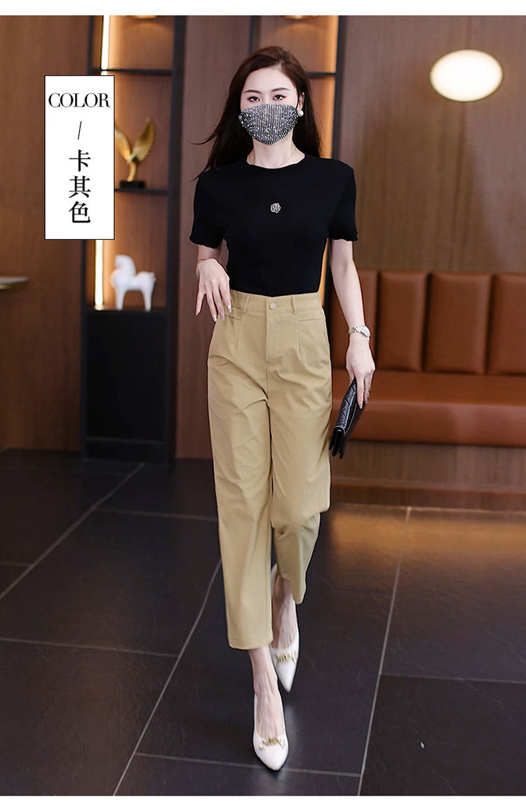 High-Waisted Casual Pants for Women, 2025 Spring and Autumn New Loose Slimming Cropped Cigarette Knife Pants for Petite Figures