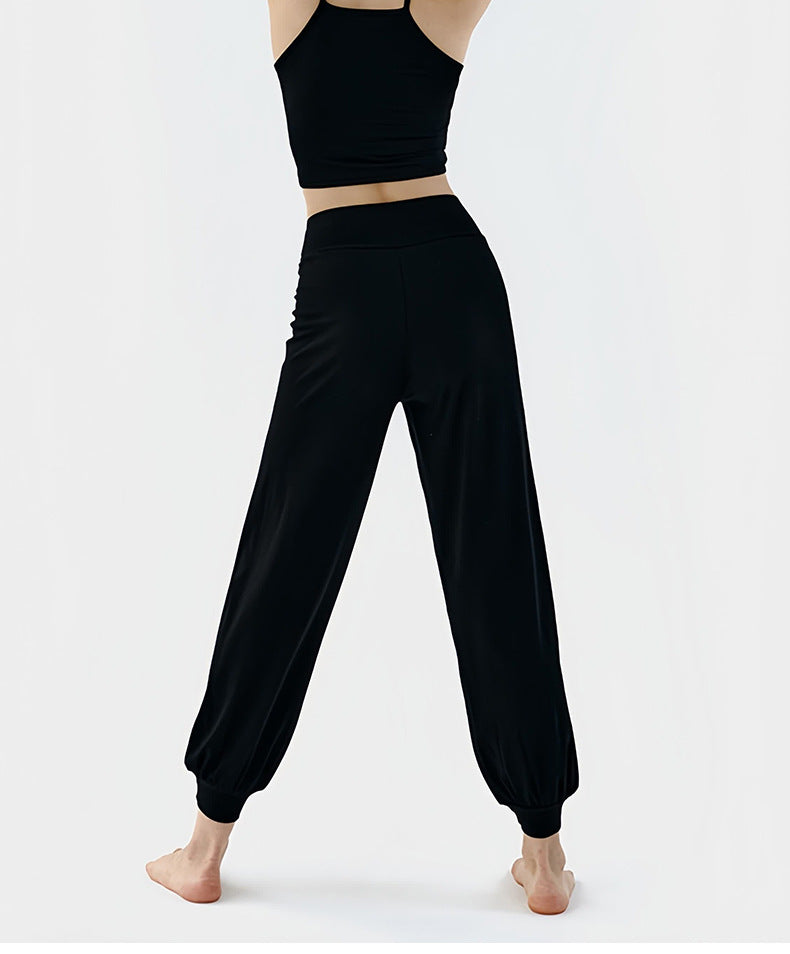 Spring New Casual Pants, Women's Sports Pants, High-Waisted, Belly-Controlling, Simple Flap Pocket Pantss, Loose Leg-Tie Yoga Pants for Women