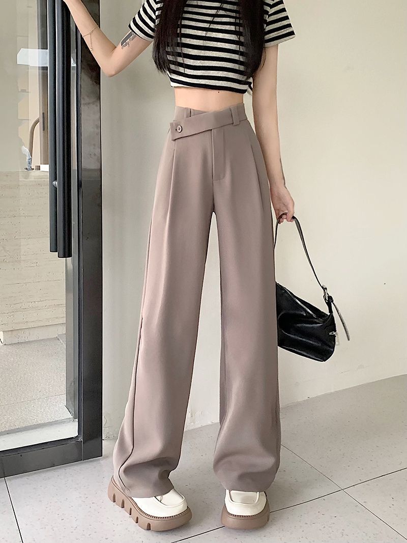 High-Waisted Suit Pants for Women, Spring and Autumn 2025 New Wide-Leg Pants, Thin Loose Casual Pants, Straight-Leg Drape Long Pants