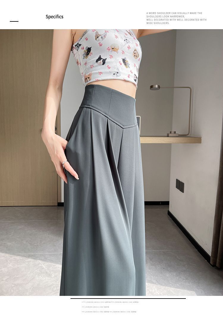 2025 Summer New High-Waisted Straight Wide-Leg Pants for Women, Stylish Versatile Slimming Floor-Length Pants Cross-Border