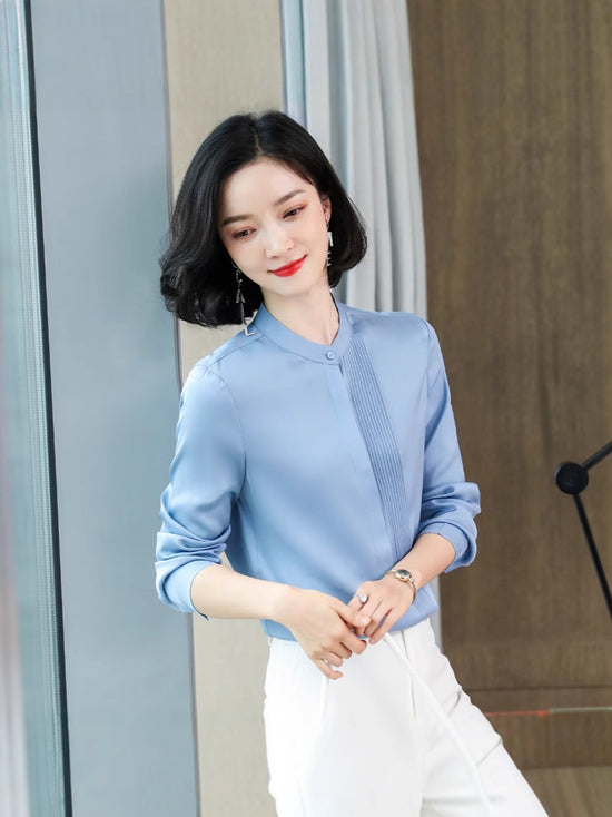 Spring and Autumn New Style Silk Shirt for Women, Unique Design, Fashionable, Slimming, Mulberry Silk, Elegant, Gentle and Graceful Blouse