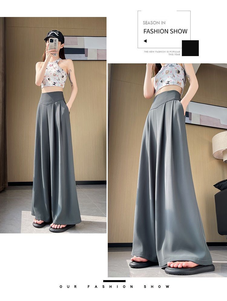 2025 Summer New High-Waisted Straight Wide-Leg Pants for Women, Stylish Versatile Slimming Floor-Length Pants Cross-Border