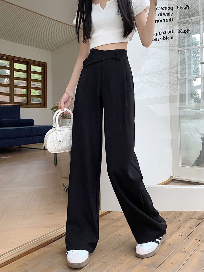 High-Waisted Suit Pants for Women, Spring and Autumn 2025 New Wide-Leg Pants, Thin Loose Casual Pants, Straight-Leg Drape Long Pants